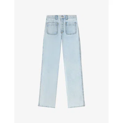 Sandro Womens  Patch-pocket Straight-leg High-rise Jeans In Blue
