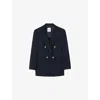 Sandro Womens Navy Blue Pinstripe Long-sleeve Wool-blend Blazer In Blue