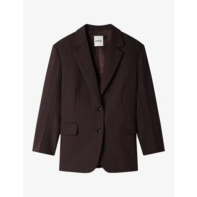 Sandro Womens  Pinstriped Single-breasted Woven Blazer In Marron / Bleu