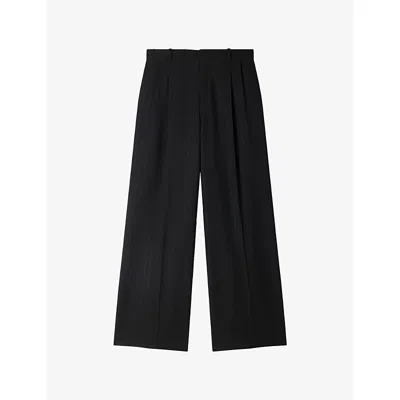 Sandro Womens  Pinstriped Wide-leg Woven Trousers In Black
