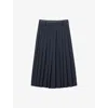 Sandro Womens Navy Blue Pleated High-rise Stretch Wool-blend Midi Skirt In Blue