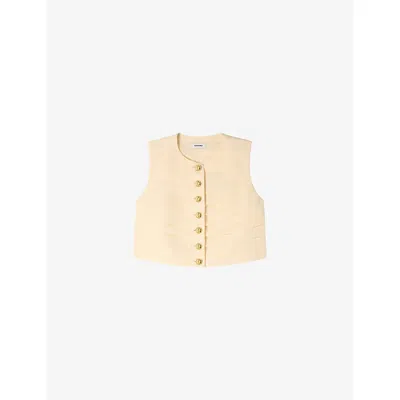 Sandro Womens Vanilla Pleated Sleeveless Cotton-blend Crop Top In Yellow