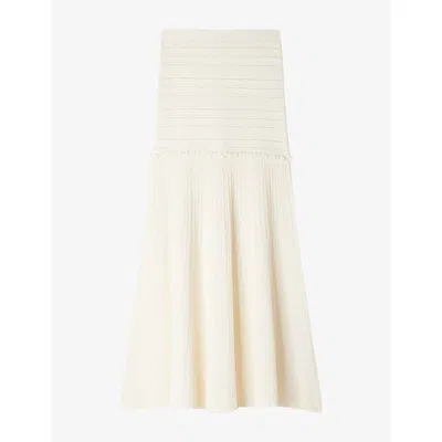 Sandro Cassalara Mixed Pointelle Knit Maxi Skirt In White