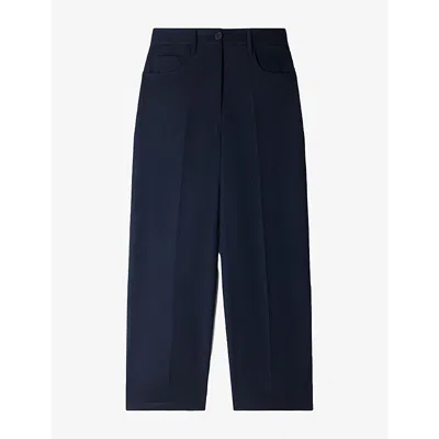 Sandro Womens  Pressed-crease Wide-leg Wool-blend Trousers In Blue