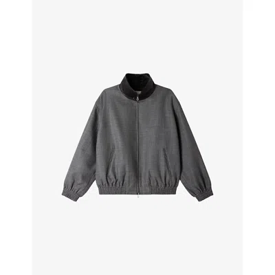 Sandro Womens  Relaxed-fit Leather-collar Wool Jacket In Grey
