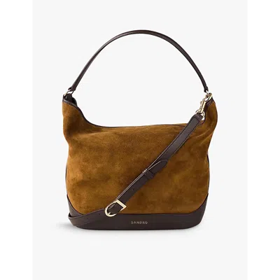 SANDRO WOMENS NATURELS REMOVABLE-STRAP SLOUCHY SUEDE AND LEATHER SHOULDER BAG
