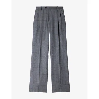 Sandro Womens  Rhinestone Check Wool Trousers In Dark Grey