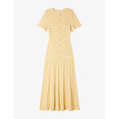 Sandro Womens  Rhinestone-embellished Knitted Maxi Dress In Gold