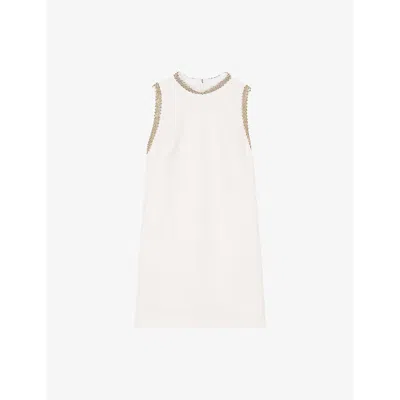 Sandro Womens Naturels Rhinestone-embellished Round-neck Sleeveless Stretch-woven Mini Dress