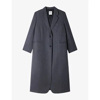 Sandro Womens  Rhinestone Long Wool Coat In Dark Grey