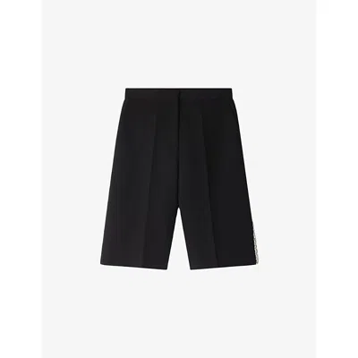 Sandro Womens Black Rhinestone-stripe Straight-leg Woven Bermuda Shorts