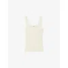 Sandro Womens Naturels Ribbed Picot-trim Knitted Top In Naturels