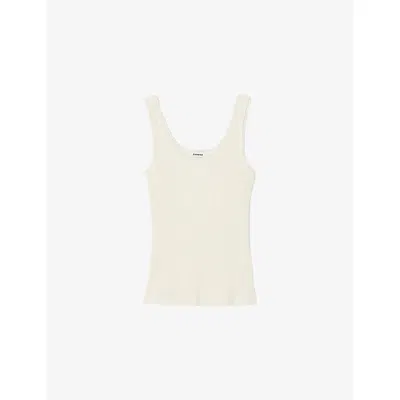 Sandro Womens Naturels Ribbed Picot-trim Knitted Top