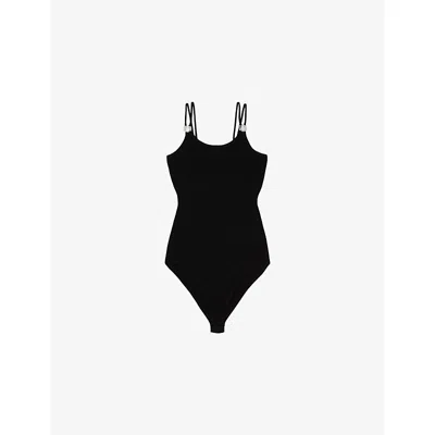 Sandro Womens Noir / Gris Ring-embellished Scoop-neck Stretch-jersey Body In Multi