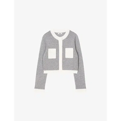 Sandro Womens  Round-neck Knitted Wool-blend Cardigan In Noir / Gris