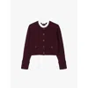Sandro Ruffle Collar Knitted Cardigan In Rouges