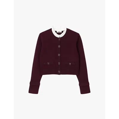 SANDRO WOMENS ROUGES DETACHABLE-TRIM COLLAR KNITTED CARDIGAN