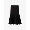 Sandro Womens Black Ruffle-hem High-rise Stretch-woven Midi Skirt In Black
