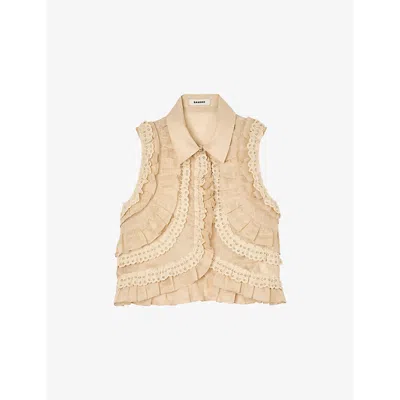 Sandro Womens Ruffle Sleeveless Linen-blend Shirt Naturels