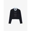 Sandro William Rib-knit Ruffled Collar Cardigan In Bleus