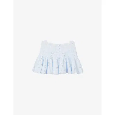 Sandro Womens Bleus Scalloped Floral Guipure-lace Mini Skirt