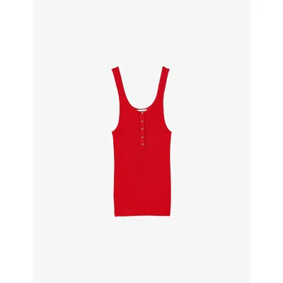 Sandro Womens Scoop-neck Ribbed Cotton-blend Vest Top Rouges