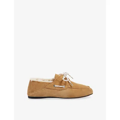 Sandro Womens  Shearling-lined Suede Boat Shoes In Camel