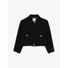 Sandro Womens  Shirt-collar Long-sleeve Cropped Tweed Jacket In Noir / Gris