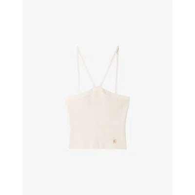 Sandro Womens Ecru Short Ribbed Halter Knit Top In White