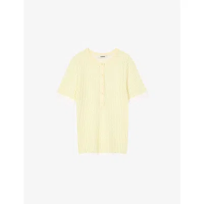 SANDRO WOMENS SHORT-SLEEVE POINTELLE-KNIT JUMPER JAUNES / ORANGES