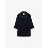 Sandro Womens Navy Blue Side-pocket Leather-trim Woven Coat In Blue