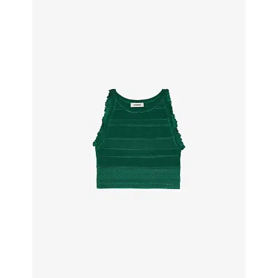 SANDRO WOMENS VERTS SLEEVELESS CROPPED KNITTED TOP