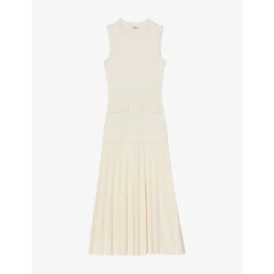 Sandro Womens Sleeveless Embellished Knitted Midi Dress Naturels
