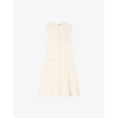 Sandro Womens Sleeveless Ribbed Stretch-knit Mini Dress Naturels