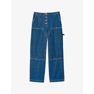 Sandro Womens Slip-pocket Loose-fit High-rise Denim Jeans Bleus