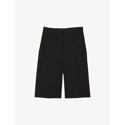 Sandro Womens  Straight-leg High-rise Linen-blend Shorts In Noir / Gris