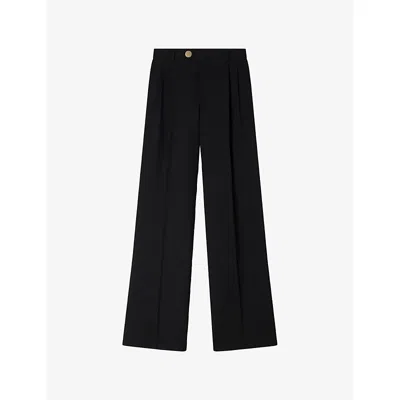 SANDRO WOMENS BLACK STRAIGHT PRESSED-CREASE WOOL TROUSERS
