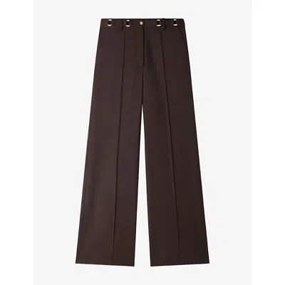 Sandro Womens  Straight-leg High-rise Belted Wool-blend Trousers In Light Brown