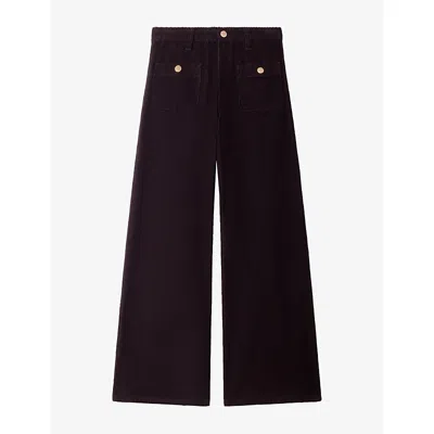 Sandro Womens  Straight-leg High-rise Velvet Trousers In Burgundy