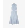 Sandro Womens Bleus Stripe-print Embroidered Stretch-cotton Maxi Dress In Bleus