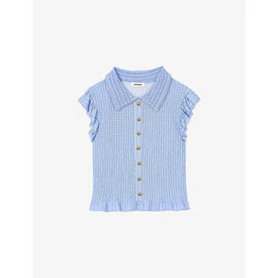 Sandro Womens Bleus Stripe-print Smocked Woven Top
