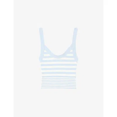 SANDRO WOMENS BLEUS STRIPED CROPPED KNITTED TOP