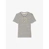 Sandro Womens Ecru Striped Embellished-heart Stretch-cotton T-shirt In Neutral