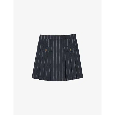 Sandro Womens Bleus Striped Pleated Woven Mini Skirt