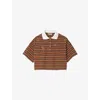 Sandro Womens Brown Striped Polo-collar Cotton-jersey T-shirt In Brown