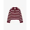 Sandro Womens Bordeaux Striped Polo-collar Wool-blend Jumper In Burgundy