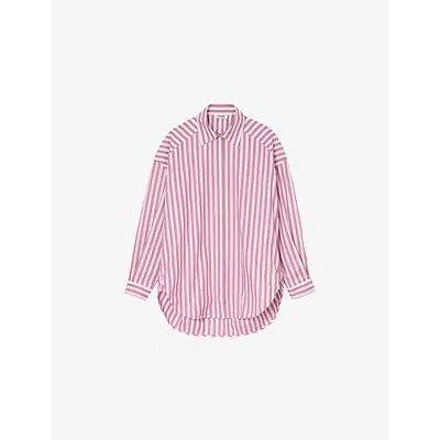 SANDRO WOMENS ROSES STRIPED RHINESTONE-EMBELLISHED COTTON SHIRT