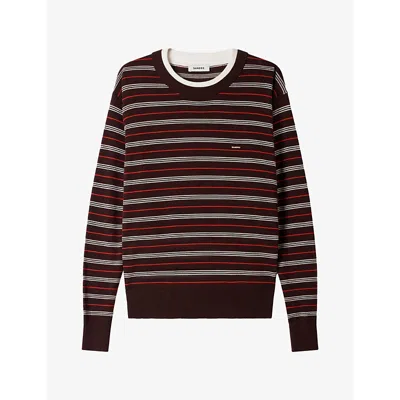 Sandro Womens  Striped Round-neck Wool Jumper In Brown
