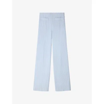 Sandro Womens Sky Blue Striped Sequin-embellished Woven Trousers