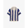 Sandro Palmas Striped Open-knit Cardigan In Bleus
